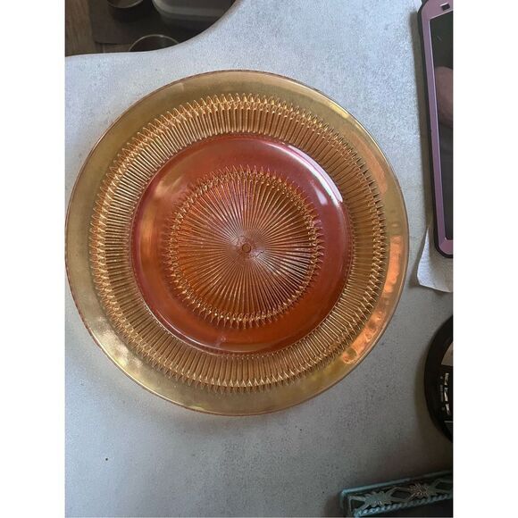 Vintage Jeannette Marigold Sunburst platter 13” flawless cookies burst! - Picture 13 of 16